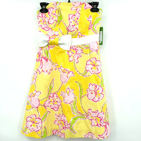 NWT Lilly Pulitzer size 00 Amberly Dress‎ strapless Starfruit YE Day yellow pink - Picture 1 of 7